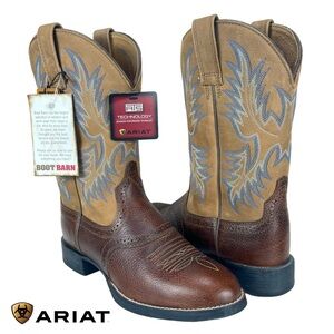 Ariat Men‎ 8D Stockman Western Boots Brown Tan Leather Round Toe Pull On